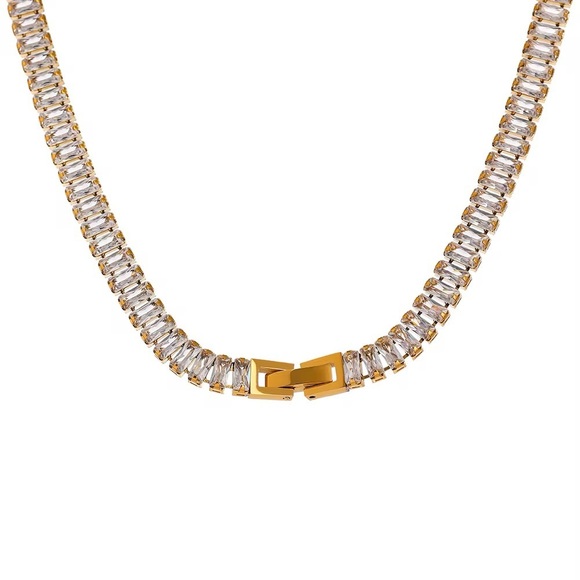 18K Gold Plated CZ Baguette Tennis Necklace - Picture 8 of 12